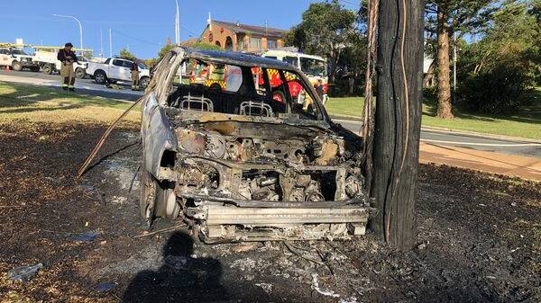 Fire and Rescue Eden responded to a car fire near the Eden Killer Whale Museum at 06.15am on January 26. The vehicle had crashed into a power pole and caught fire. Picture supplied