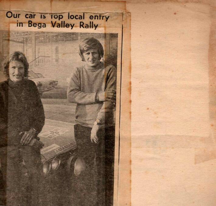 Driver Mark Hankinson and navigator Max Roberts. Picture - an excerpt from a Bega District News article on the 1973 Bega Valley Rally. 