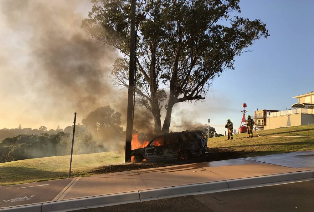 Fire and Rescue NSW Station 286 Eden arrived on scene to the vehicle being well and truly alight. Picture supplied. 