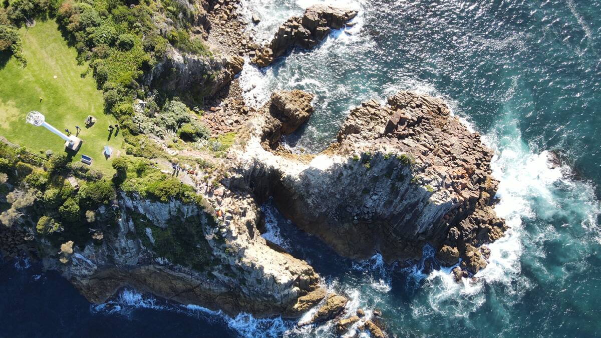 Drone footage of the coastline off Eden where Fire and Rescue were looking for the injured fishermen. Picture supplied.