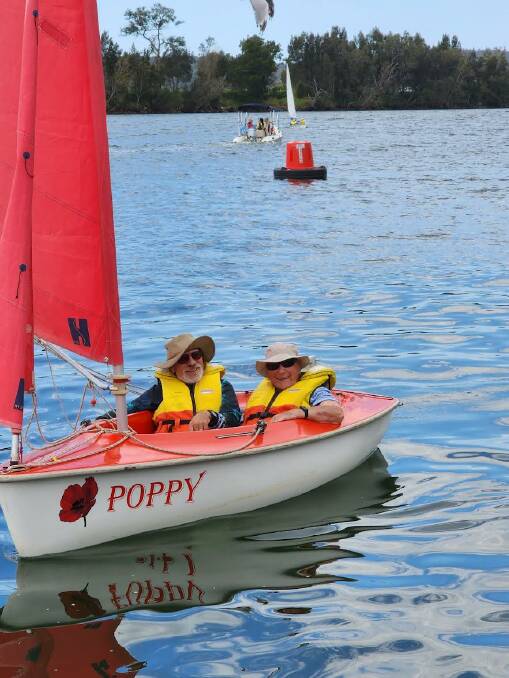 Lee Gleeson (right) fulfilling his boyhood dream of sailing and Alistair Dally (left) in Poppy. Picture supplied.