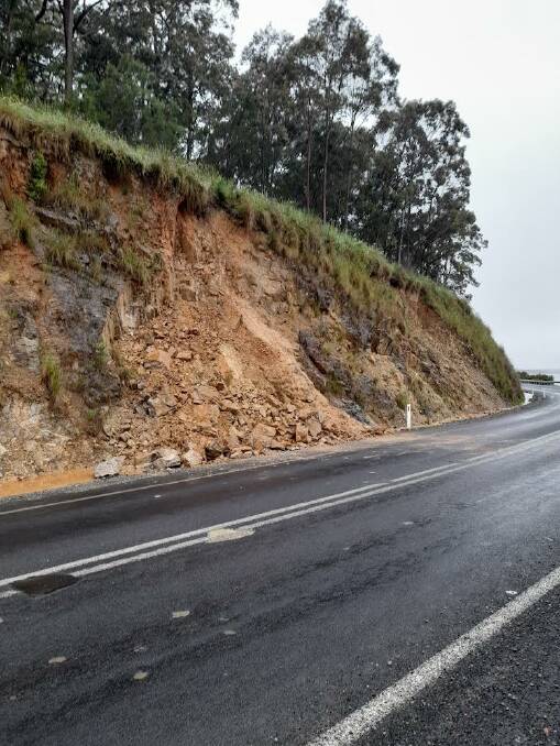 A rock slip on North Head Drive near Moruya after recent rain. Picture supplied.