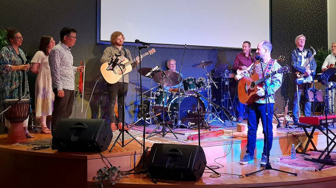Phil Taylor and band at the launch of his new album at the Olive Tree centre, North Batemans Bay. Picture supplied.