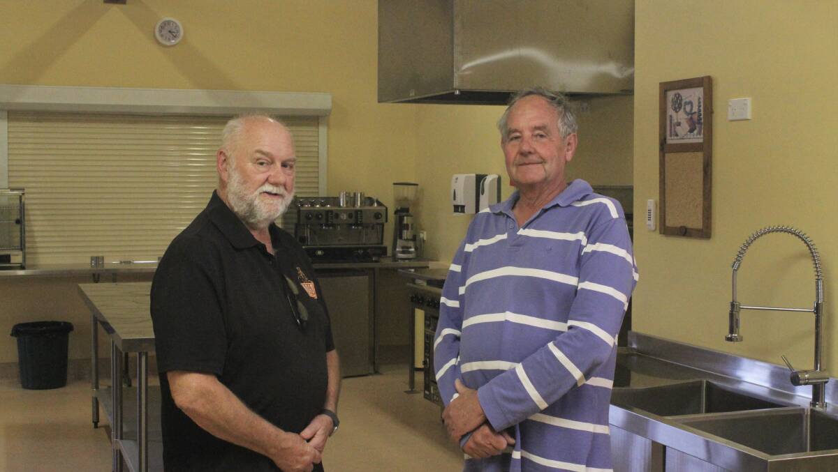 Moruya Rotary member Phil Armstrong (left) and Eurobodalla District Show Society Treasurer Lindsay Boyton (right) in the new kitchen. 