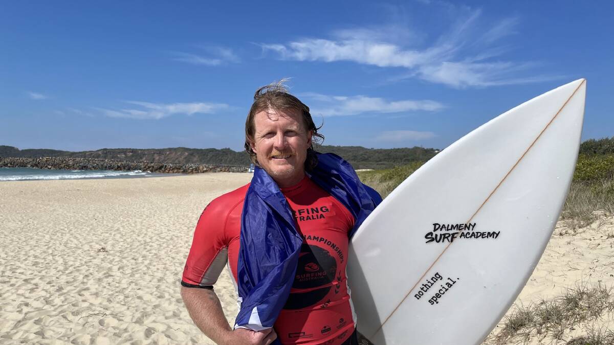Narooma's Matt Hoar claimed the title for the Over 35 Men's division at the Australian Shortboard Titles at North Have. Picture by Emily Walker