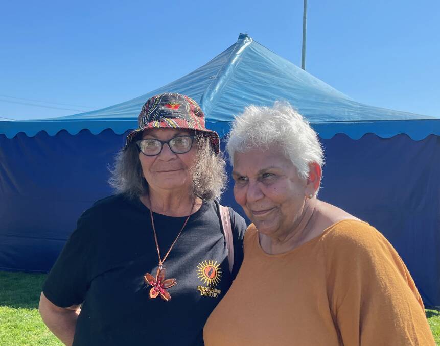 Aunty Ros Field, chair of the Gulaga Park board of management (right), pictured with her sister Vivienne Mason at the Biraga Bunaan Back to Country event in Narooma on Saturday, September 16. Picture by Marion Williams