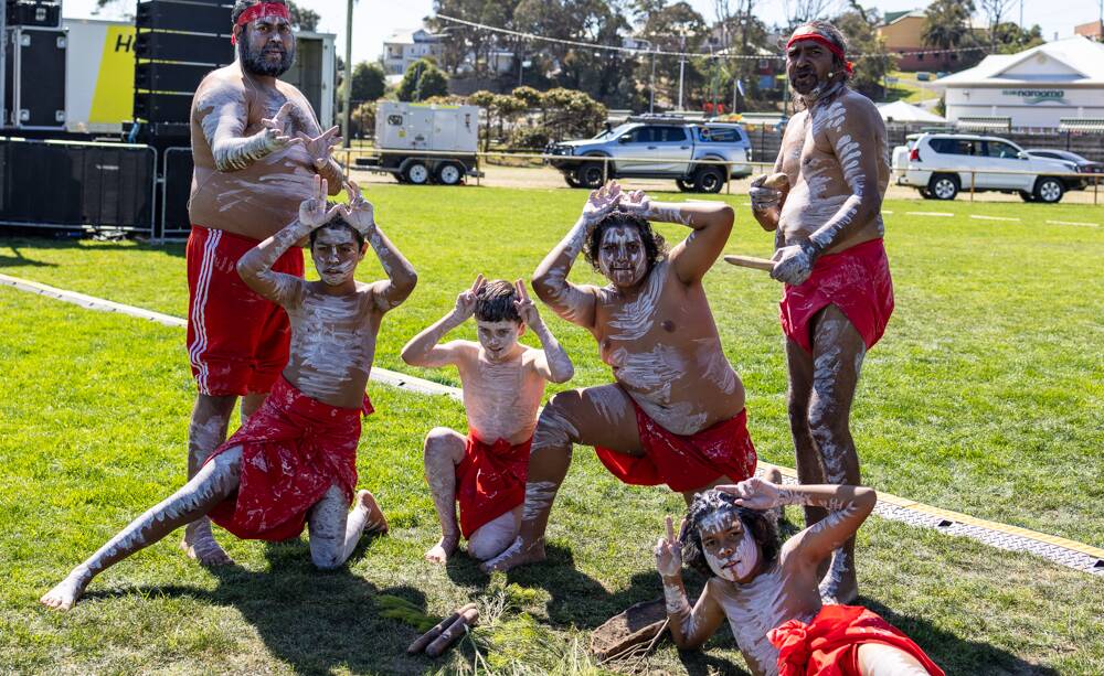 Some of the traditional dancers, led by Warren Foster senior, who performed at the Biraga Bunaan Back to Country event in Narooma on Saturday, September 16. Picture by Nicki Endt, NPWS