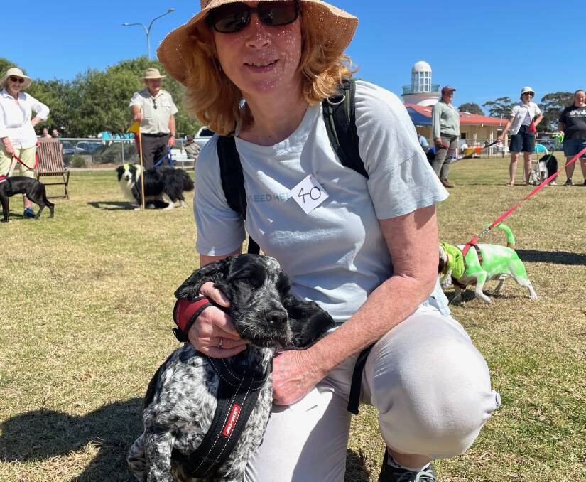 Blue Roan Cocker Spaniel Lacey was the best pure bred dog at Tailwaggers in Narooma on September 17. Pictured with owner Christine. Picture by Marion Williams