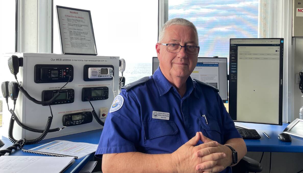 Bob Struthers, Marine Rescue Narooma's IT officer and one of the radio operators who sit monitoring the airwaves from 5.30am to 5.30pm daily to rescue hapless boaters. Picture by Marion Williams
