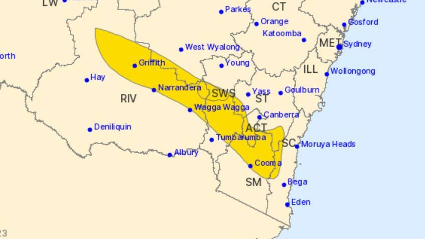 The Bureau of Meteorology warns a severe thunderstorm will hit parts of the South Coast and Southern Tablelands on Monday, November 20. Picture via The Bureau.