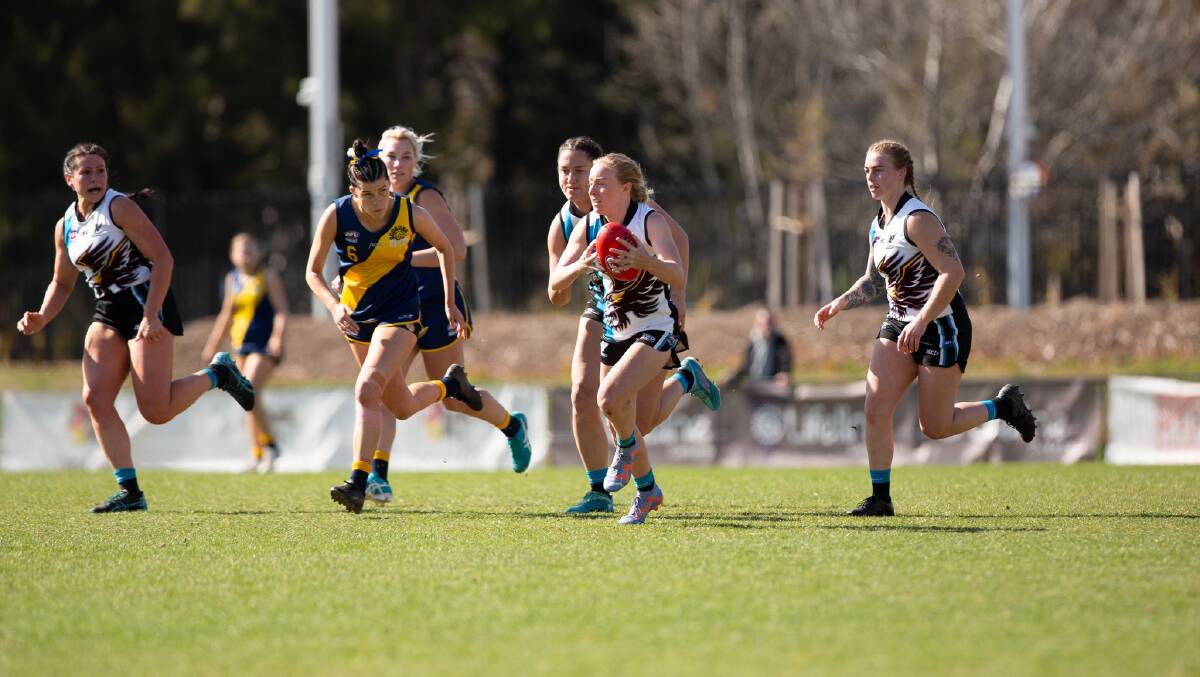 The Seahawks senior women narrowly missed their chance to clinch the premiership in the 2023 grand final against the Googong Hogs. Picture via AFL Canberra/Facebook