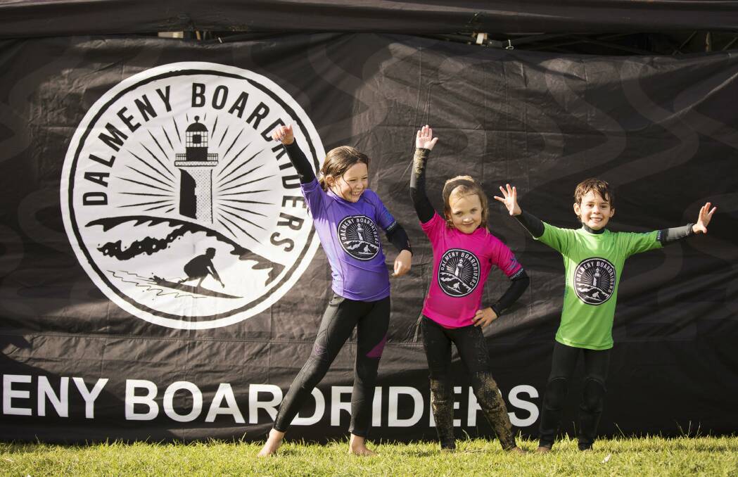 Mali Brown, Spike Gunn and Sandy Brown of the Dalmeny Boardriders under 8s are the greatest of mates! 
