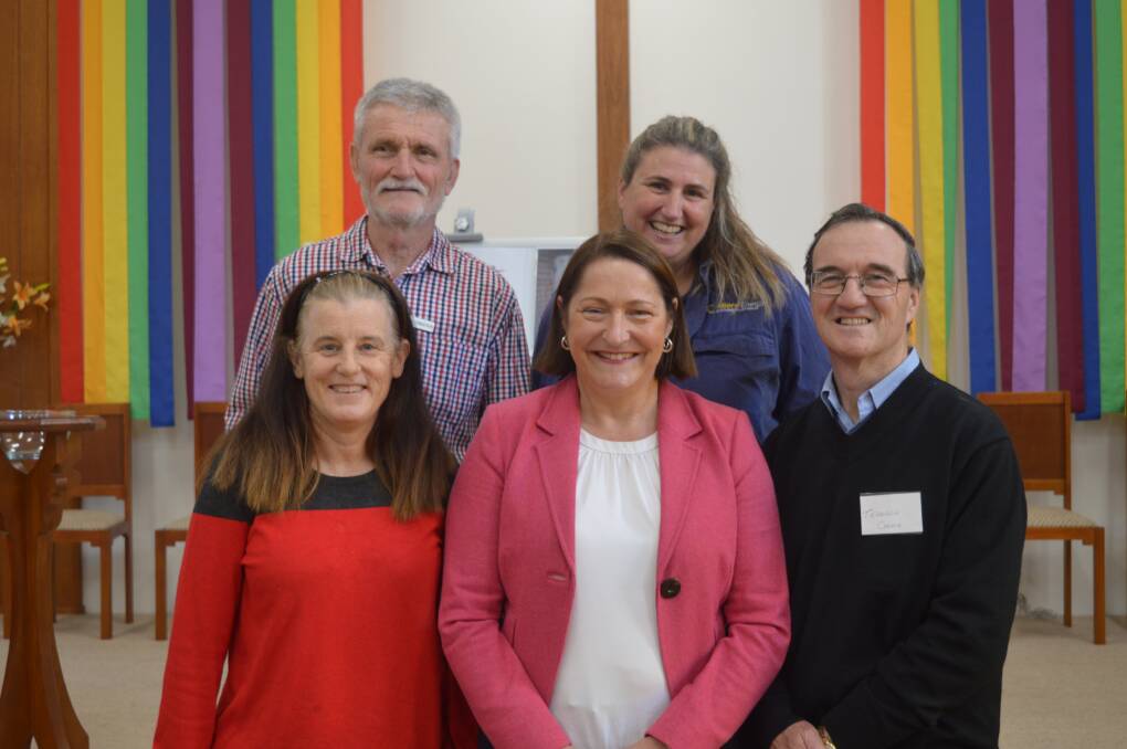 From left: SHASA president Kathryn Maxwell, Uniting Church project manager Greg Thexton, Gilmore MP Fiona Phillips, Lisa Cornthwaite of Micro Energy Systems Australia and Uniting Church member Terence Corkin at the opening of the bushfire haven in Batemans Bay.