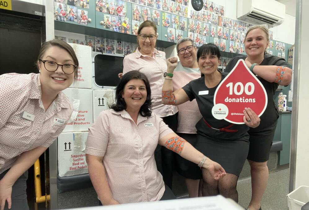 Bree, Susan, Kath, Wendy, Rebecca and Maddy helped Batemans Bay break a 7-year record rolling up their sleeves to clock 100 donations. Picture supplied