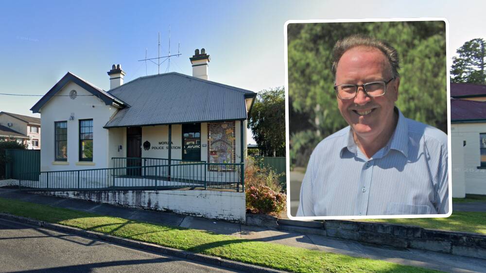 A petition is calling for the Moruya Police Station to be staffed during business hours. INSET: Bega MP Dr Michael Holland. Picture Google Maps/James Tugwell