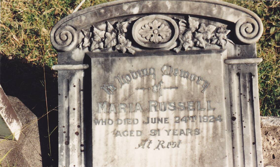 The headstone of Maria Russell in Kiora cemetery. Picture supplied