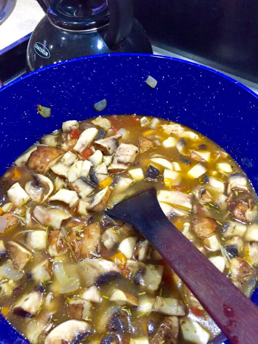 Test occasionally as you simmer for half an hour. Be cautious adding water to dilute the stew: you want the intense shroomy flavour.