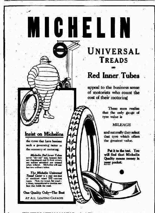 Michelin advertising from the 1920s praising inner tubes. Picture supplied. 