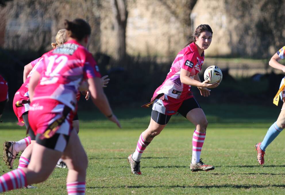 In charge: Candelo-Bemboka five-eighth Caitlin Johnson led the charge for the Pink Panthers on Sunday, scoring two tries over the Bay Tigers. 