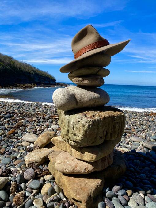 One of several rock stacks that beachcombers have created on North Pebbly Beach. Note: Rangers discourage this practice as has the potential to disturb the site's natural ecology. Picture by Tim the Yowie Man