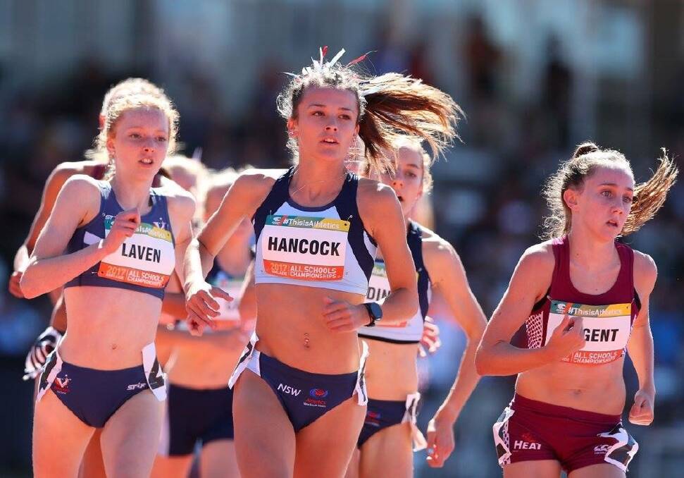 IN FRONT: Dual gold medalist Jaylah Hancock-Cameron leads home the 1500m pack at the Australian All Schools Championships. Asha Martin smashed her PB in the 3000m. 