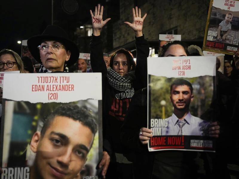 Relatives and supporters of Israeli hostages in Gaza called for their release outside the Knesset. (AP PHOTO)
